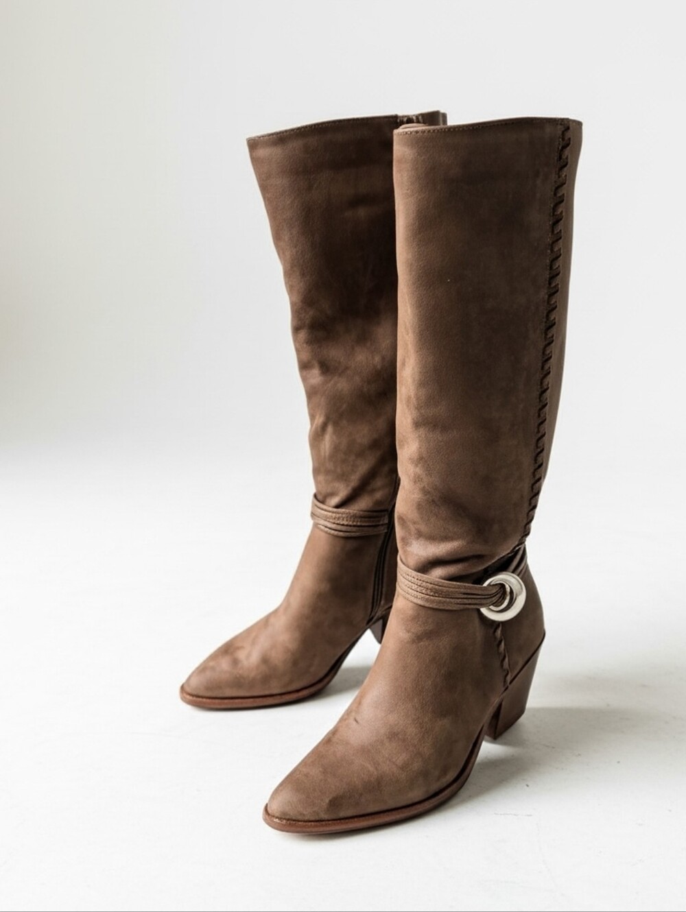 & Other Stories Brown Suede Knee-High Boots with Ring Accent